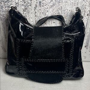 Taryn Rose Patten Leather Calf Hair Purse